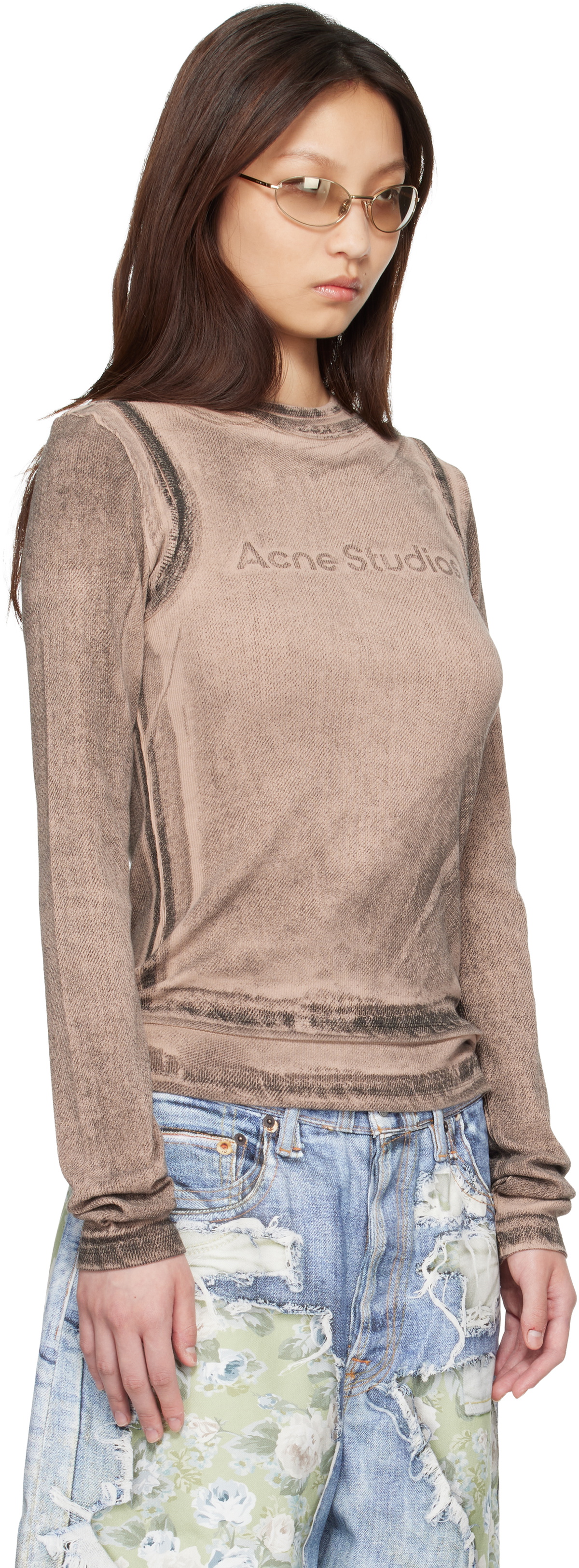 Acne Studios Beige Layered Printed T-shirt