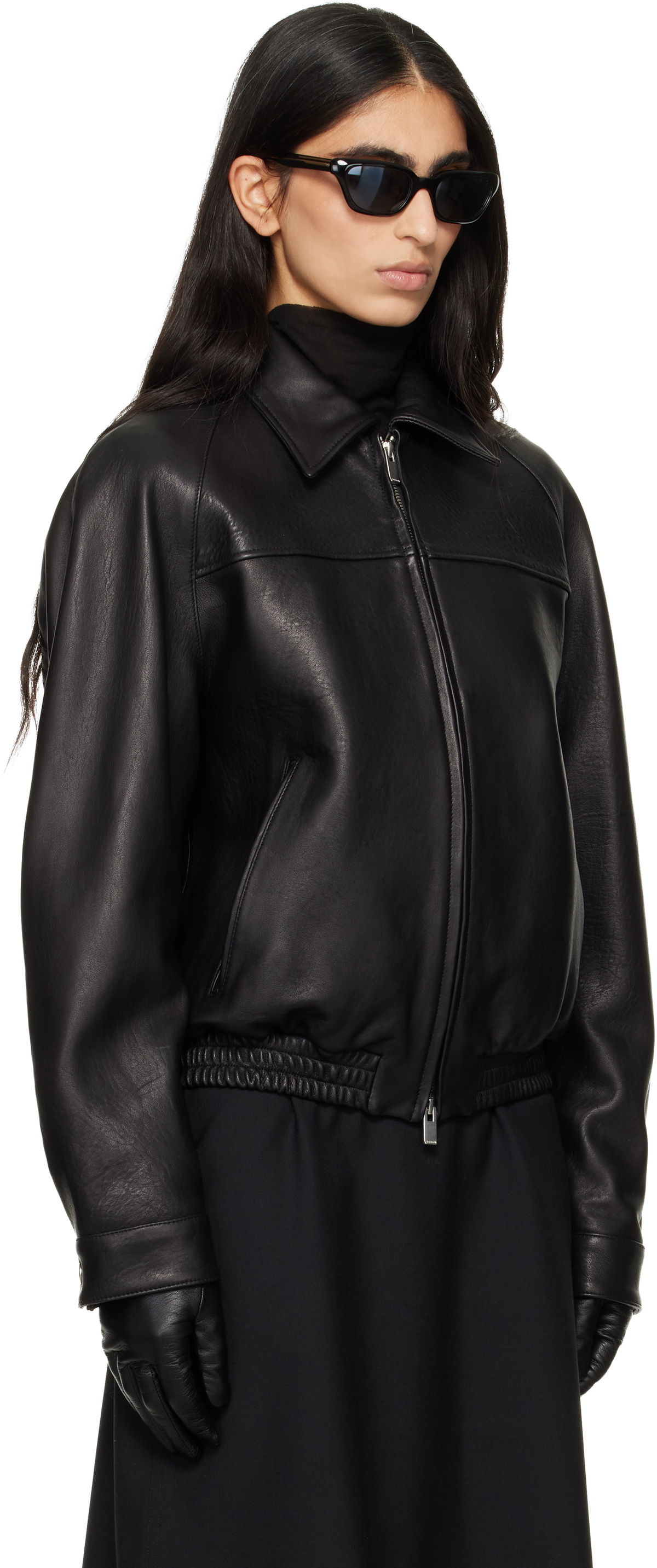 TONYWACK Black Vintage Lamb Leather Bomber Jacket