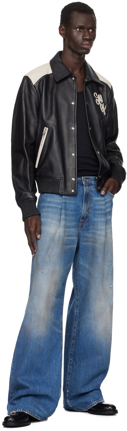 AMIRI Black MA Swirl Band Leather Jacket Amiri
