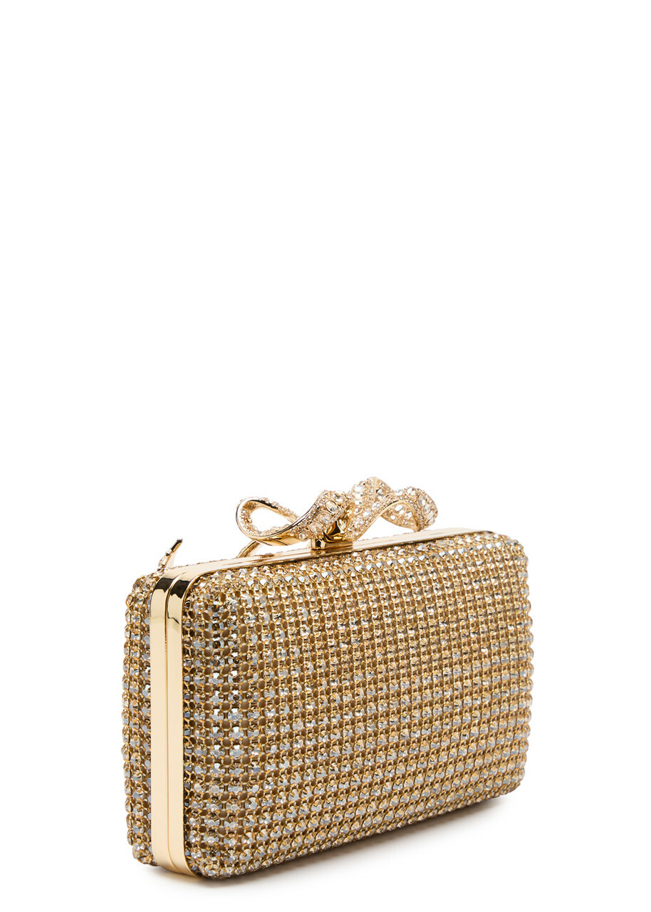 Self-portrait Crystal-embellished Satin box Clutch - Gold