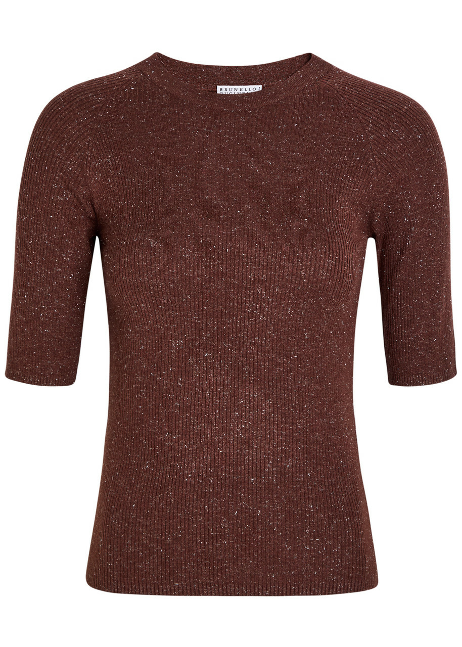 Brunello Cucinelli Metallic Cashmere-blend top Burgundy