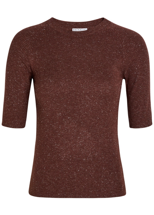 Photo: Brunello Cucinelli Metallic Cashmere-blend top Burgundy