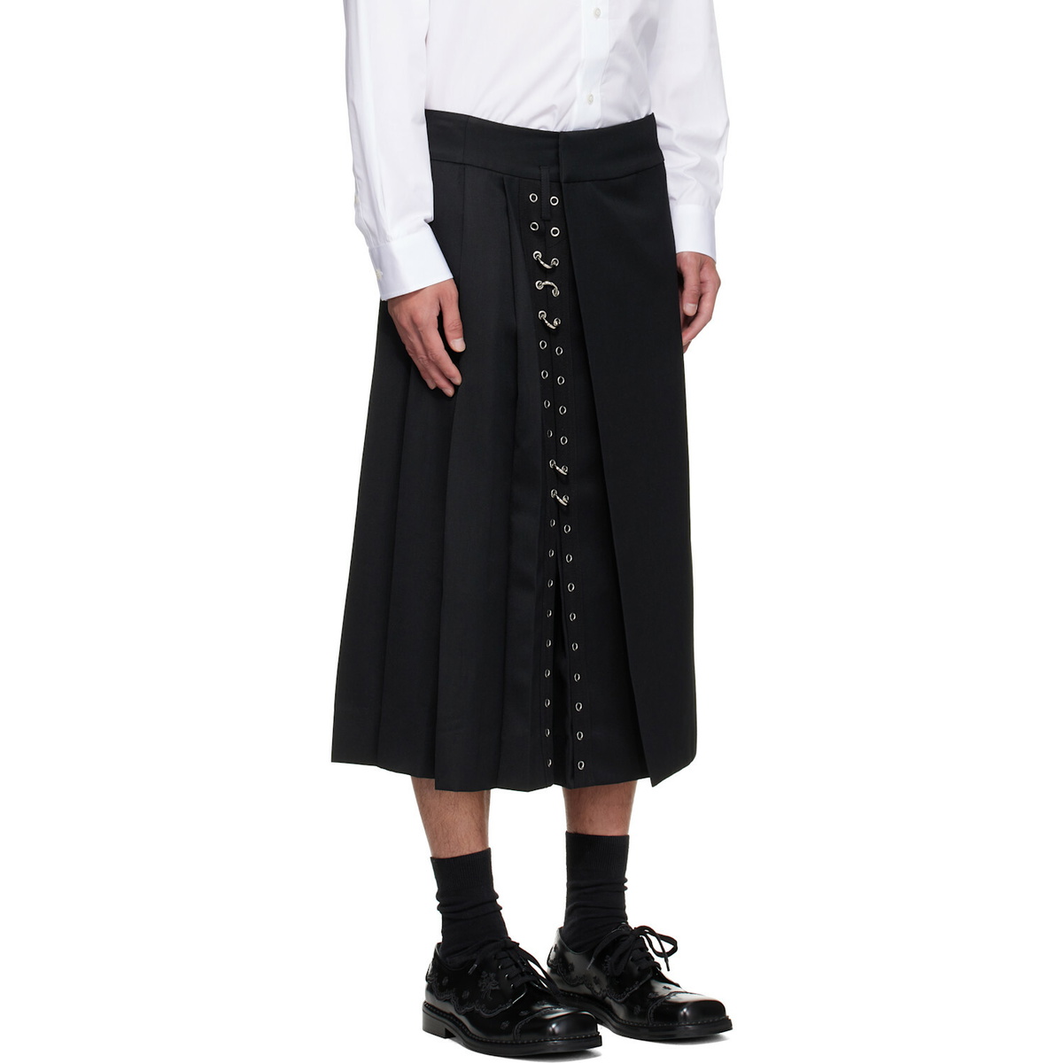 Simone Rocha Black Tailored Grommet Ring Clip Kilt Skirt