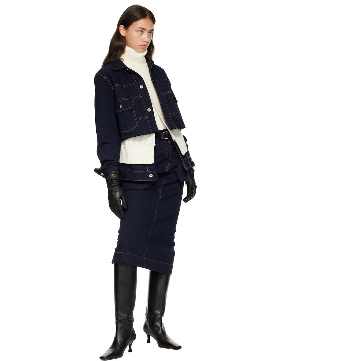 sacai Navy Denim Midi Skirt