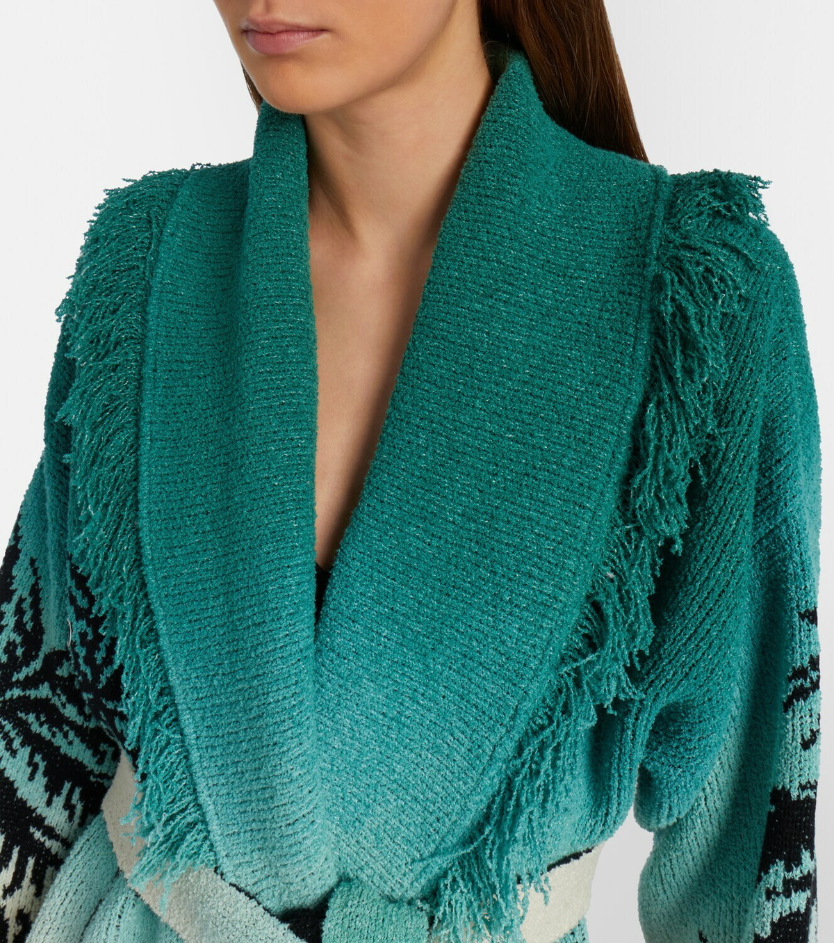 Alanui Wave Bloom fringed cotton-blend jacquard cardigan