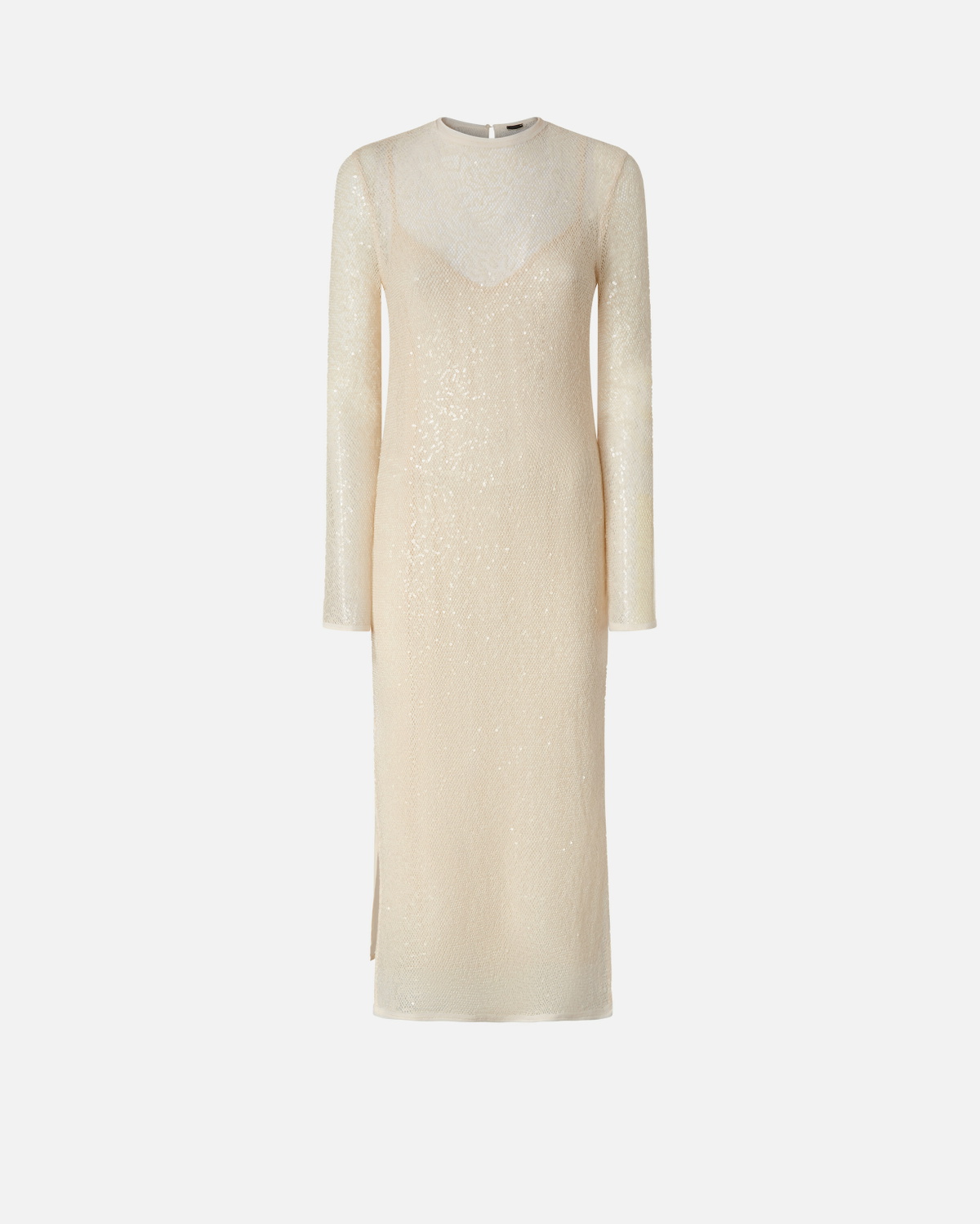 Pinko Sequinned Mesh Midi Dress G. Maroso Beige