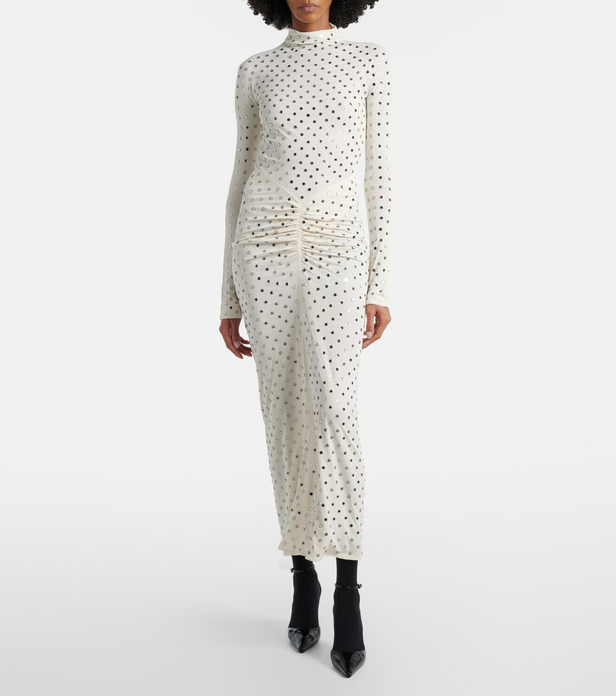 Alaïa Embellished gathered jersey maxi dress