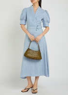 Rebecca Vallance Effie Pinstripe Belted Linen-blend Midi Dress Light Blue