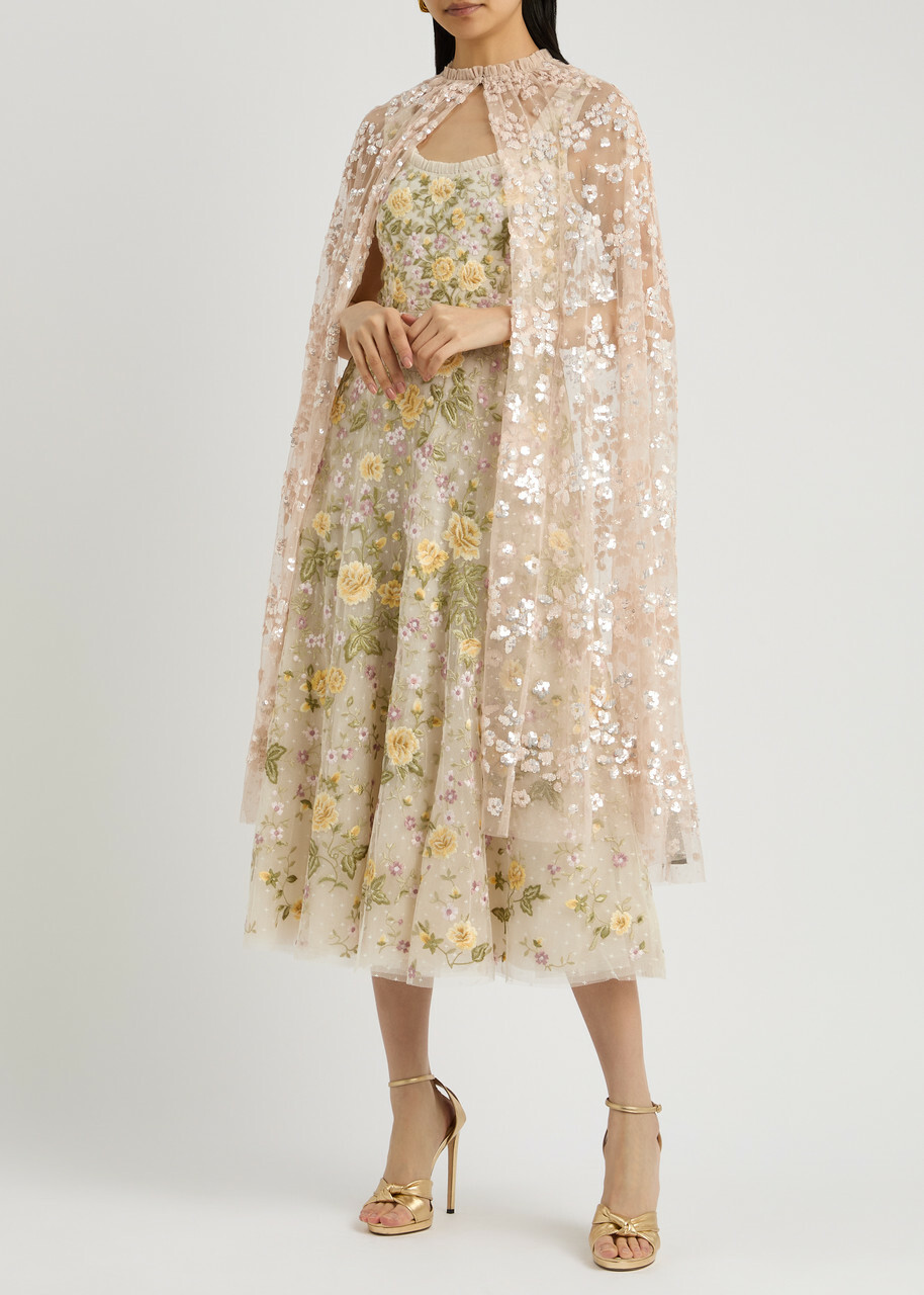 Needle & Thread Maeve Sequin-embellished Tulle Cape Light Pink