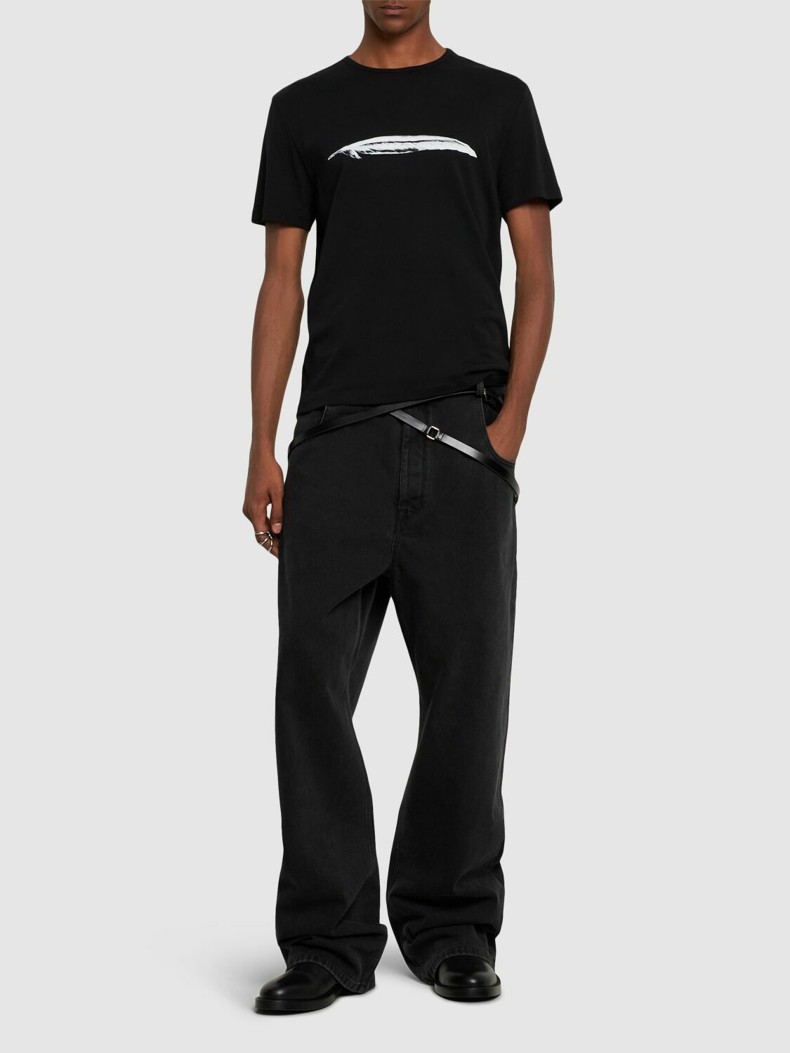 ANN DEMEULEMEESTER Baptist Feather Print Cotton T-shirt Ann