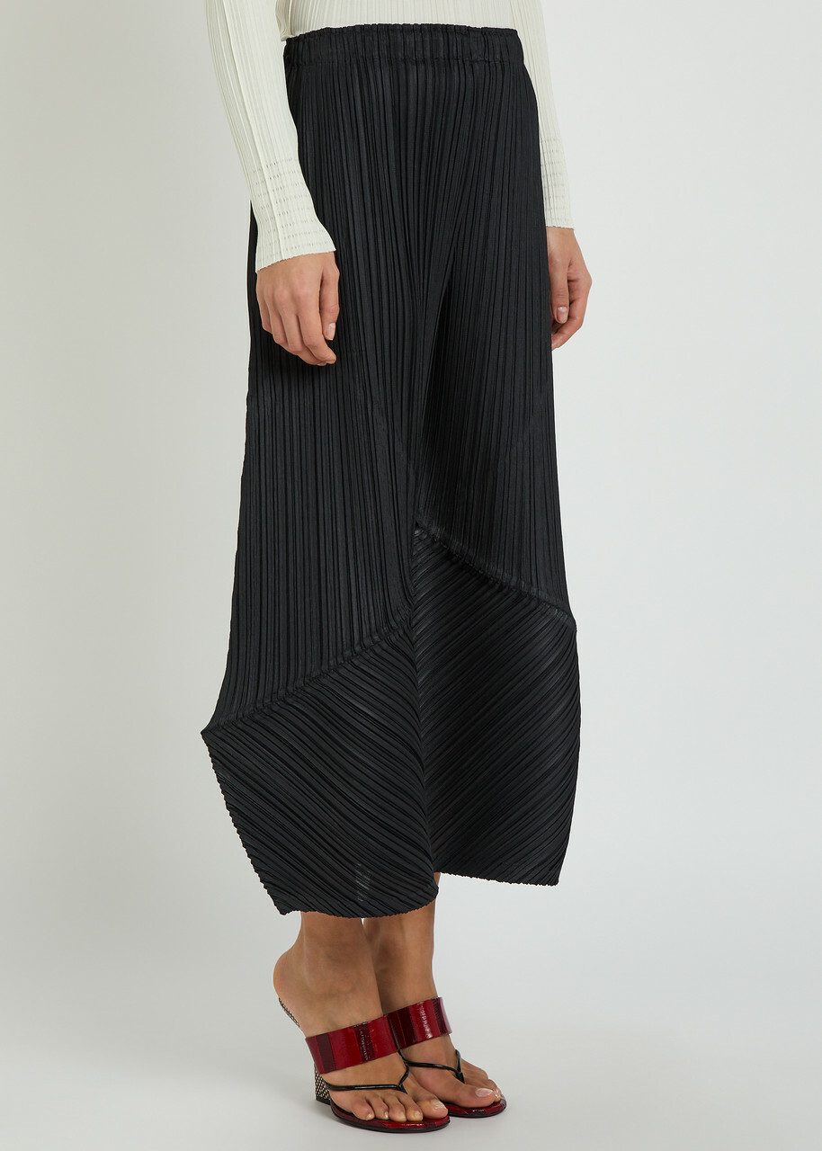 Pleats Please Issey Miyake Pleated Wide-leg Cropped Woven Trousers Black