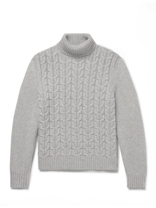Photo: CANALI - Cable-Knit Cashmere Rollneck Sweater - Gray