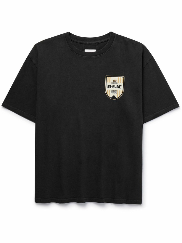 Photo: Rhude - Mont-Blanc Hotel Logo-Print Cotton-Jersey T-Shirt - Black