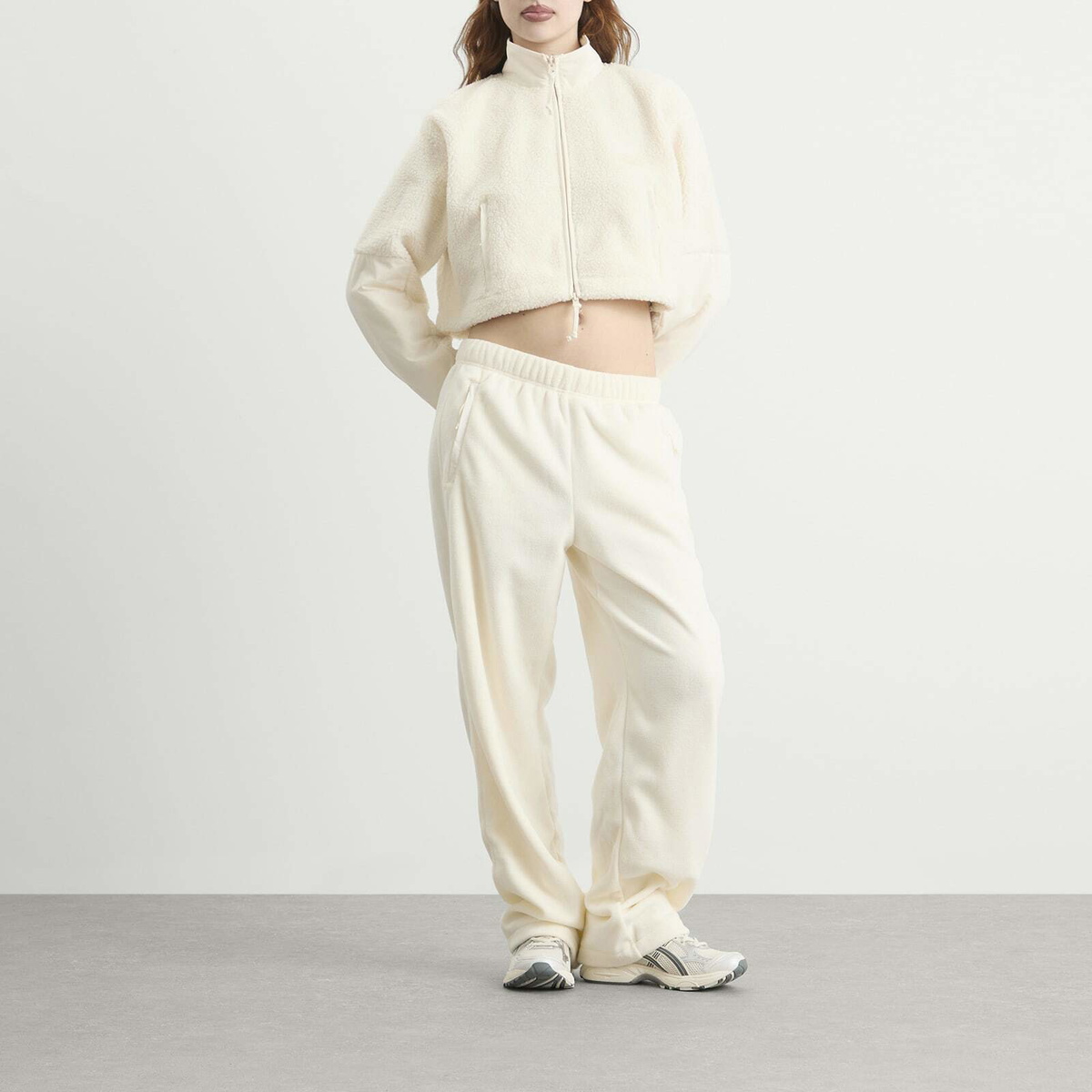 SKIMS Women's Teddy Funnel Neck Cropped Jacket in Ecru