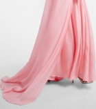 Là Fuori Petal Pink draped caped gown