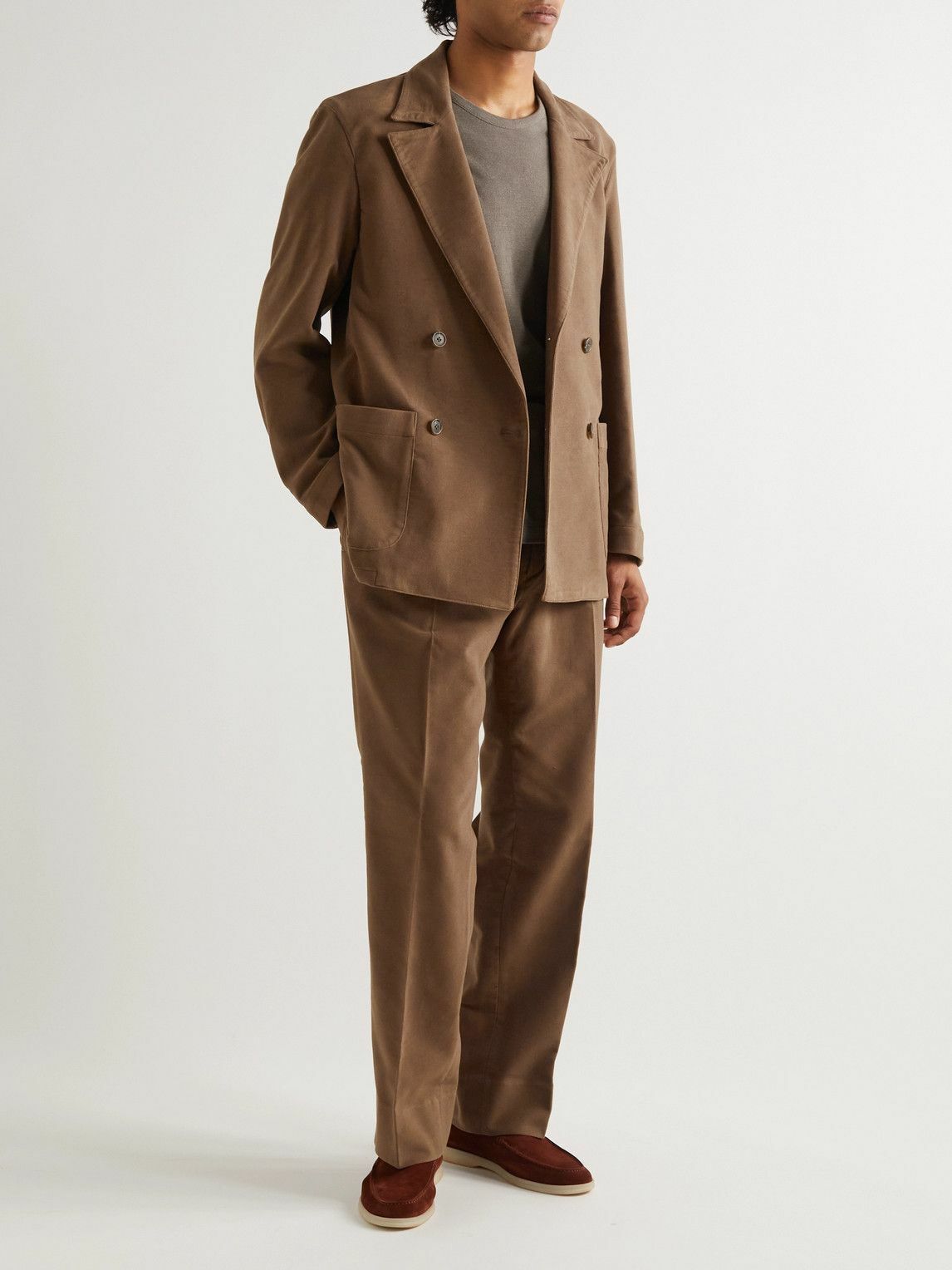 Stoffa - Throwing Fits Double-Breasted Cotton-Blend Moleskin Blazer - Brown