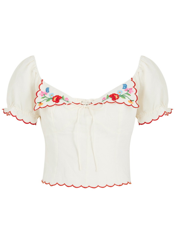 Photo: Rixo Didi Floral-embroidered Woven top Cream