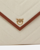 Pinko Flat Canvas Clutch Bag With Leather Trim Beige/Brown Antique Gold