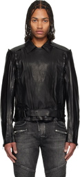 Balmain Black Lightweight Lambskin Leather Biker Jacket