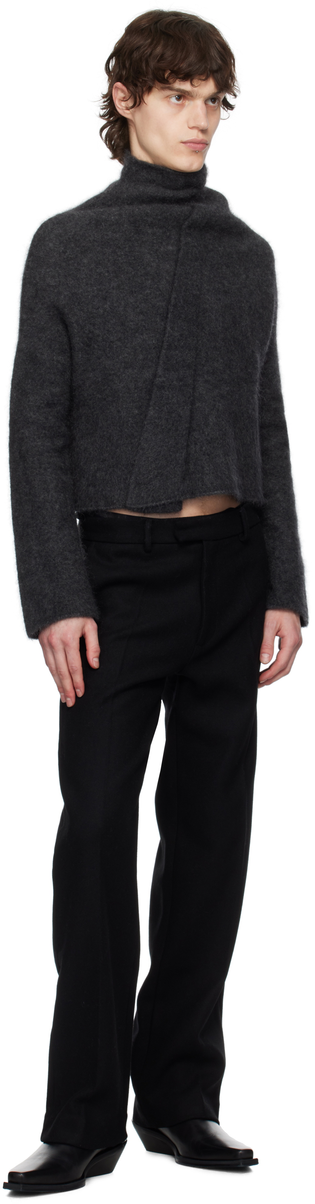 AARON ESH Gray Knot Front Turtleneck