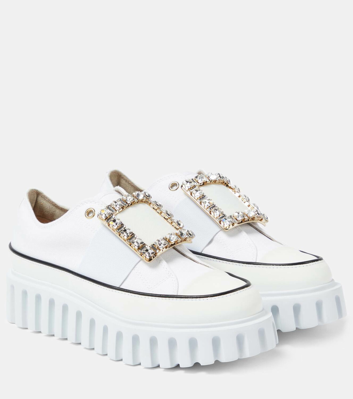 Roger Vivier◆Viv' Go-Thickプラットフォーム チェルシーブーツ Viv' Go-Thick patent leather platform loafers in black