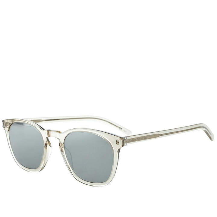 Photo: Saint Laurent Sunglasses Men's Saint Laurent SL 28 Slim Sunglasses in Beige/Silver