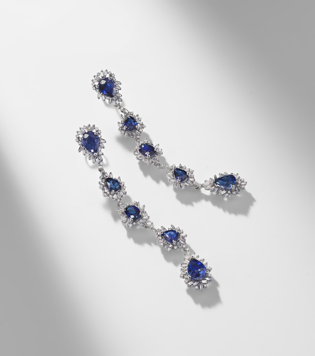 Suzanne Kalan 18kt white gold drop earrings with sapphires and diamonds