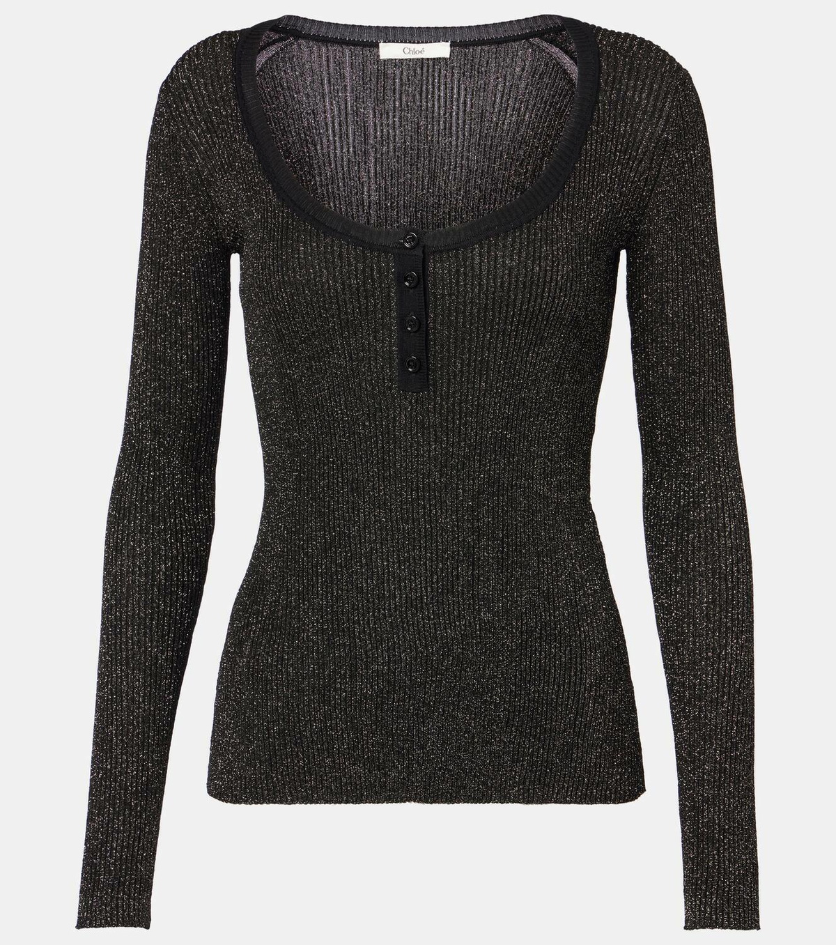 Chloé Ribbed-knit lurex® Henley shirt