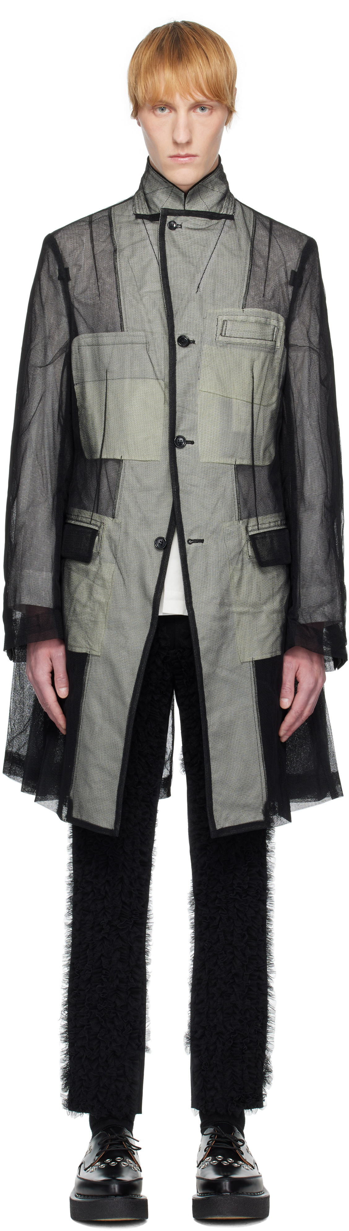 Comme des Garçons Homme Plus Black Nylon Tulle Long Blazer
