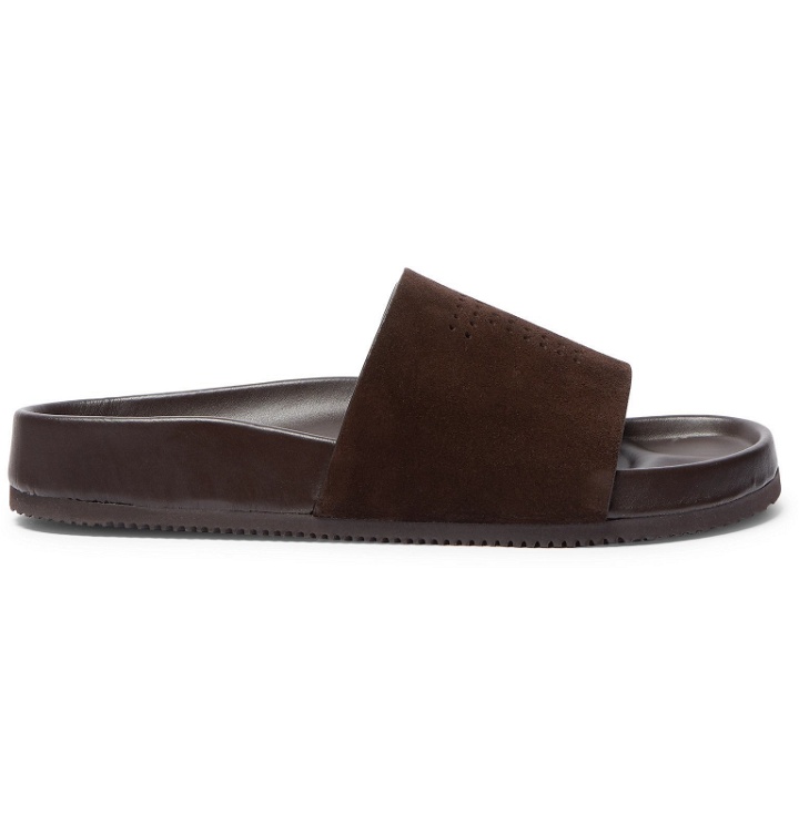 Photo: TOM FORD - Wiglow Logo-Perforated Suede Slides - Brown