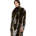Neil Barrett Tan and White Faux-Fur Oversized Abstract Eco Coat