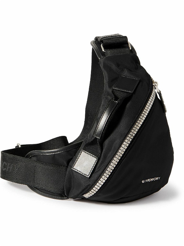 Photo: Givenchy - G-Zip Triangle Leather-Trimmed Shell Belt Bag