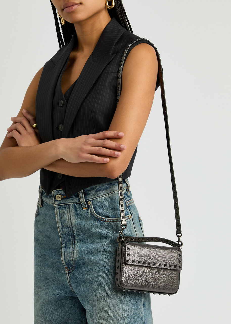 Valentino Rockstud Mini Metallic Leather top Handle bag