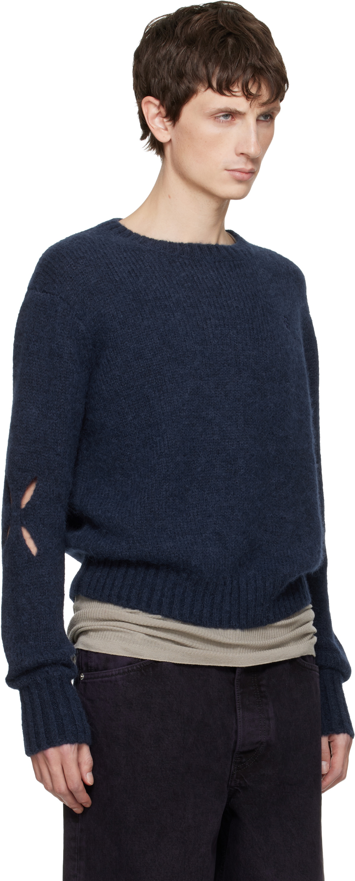 Stefan Cooke Navy Slashed Shaggy Sweater
