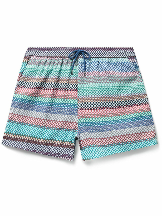 Photo: Paul Smith - Slim-Fit Short-Length Printed Recycled Swim Shorts - Blue