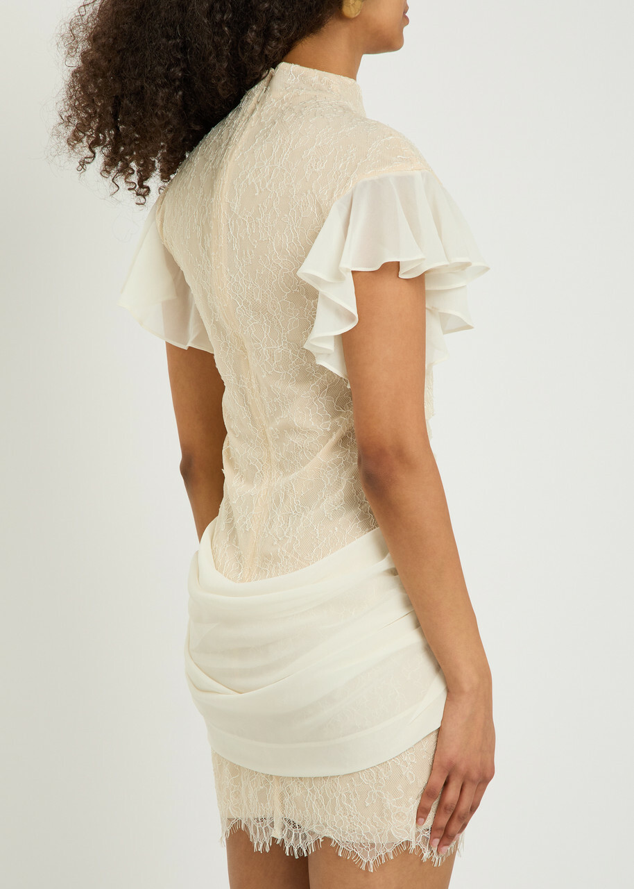 DE LA Vali Noor Ruffled Lace Mini Dress Ivory