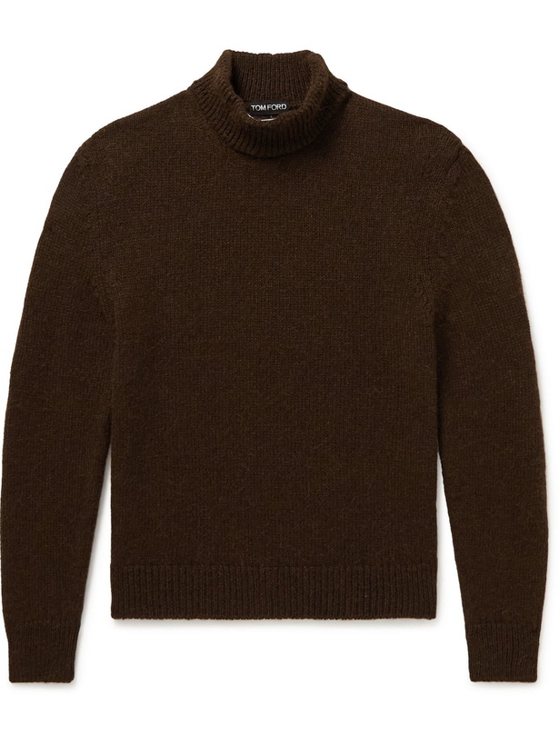 Photo: TOM FORD - Cashmere and Wool-Blend Mock-Neck Sweater - Brown