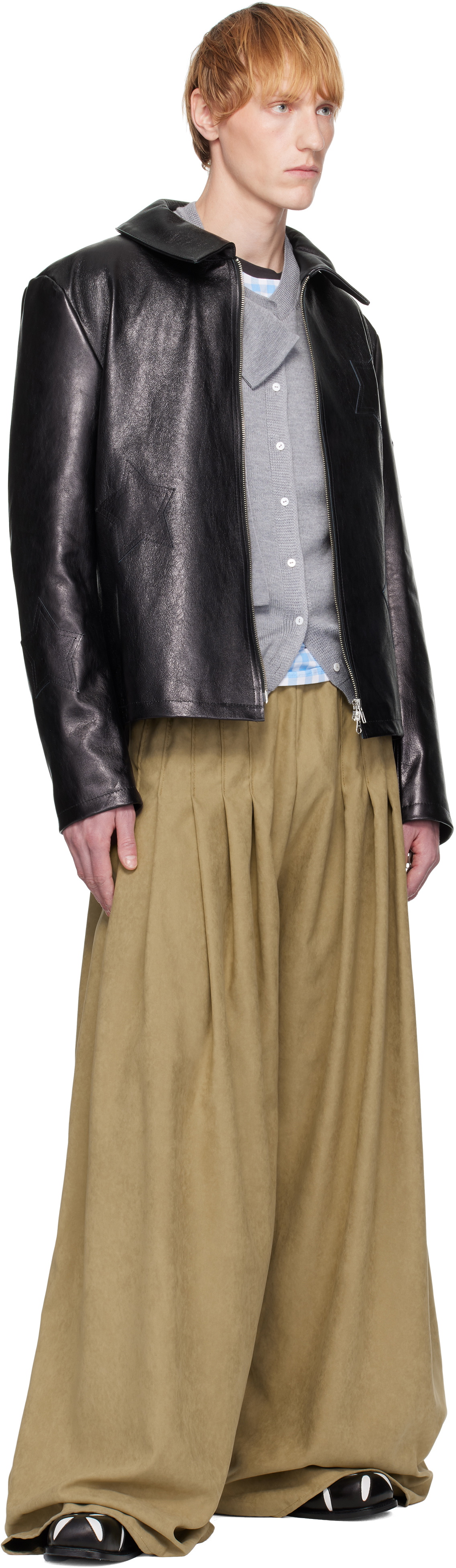 ANDREJ GRONAU Black Star Cutout Leather Jacket