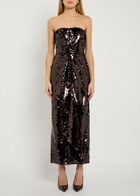 Staud Cece Strapless Sequin-embellished Midi Dress Dark Brown