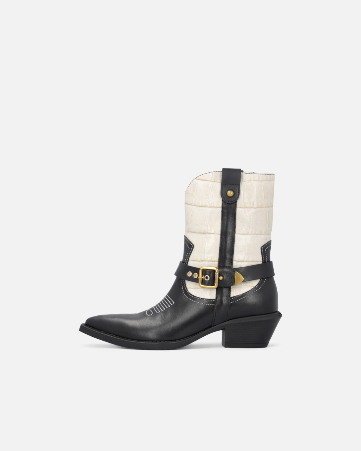 Pinko Two Tone Texan Style Leather Ankle Boots Black/White
