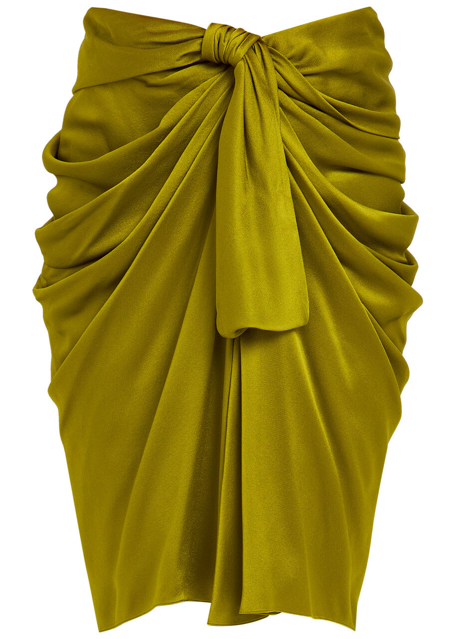 Chloe Draped Silk Knee-length Skirt Olive