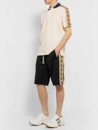 GUCCI - Wide-Leg Logo-Jacquard Webbing-Trimmed Tech-Jersey Drawstring Shorts - Black