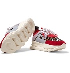 Versace - Chain Reaction Panelled Calf Hair, Rubber and Suede Sneakers - Red