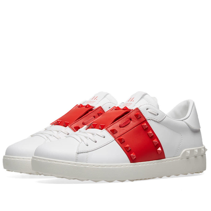 Photo: Valentino Open Low Untitled Rockstud Sneaker White & Red