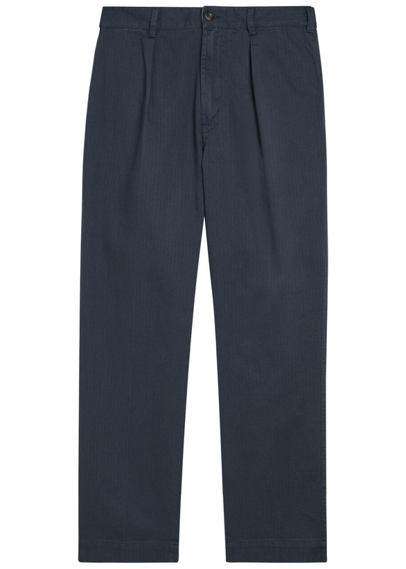 Photo: Drake's Herringbone Tapered-leg Trousers Navy