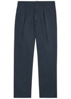 Drake's Herringbone Tapered-leg Trousers Navy