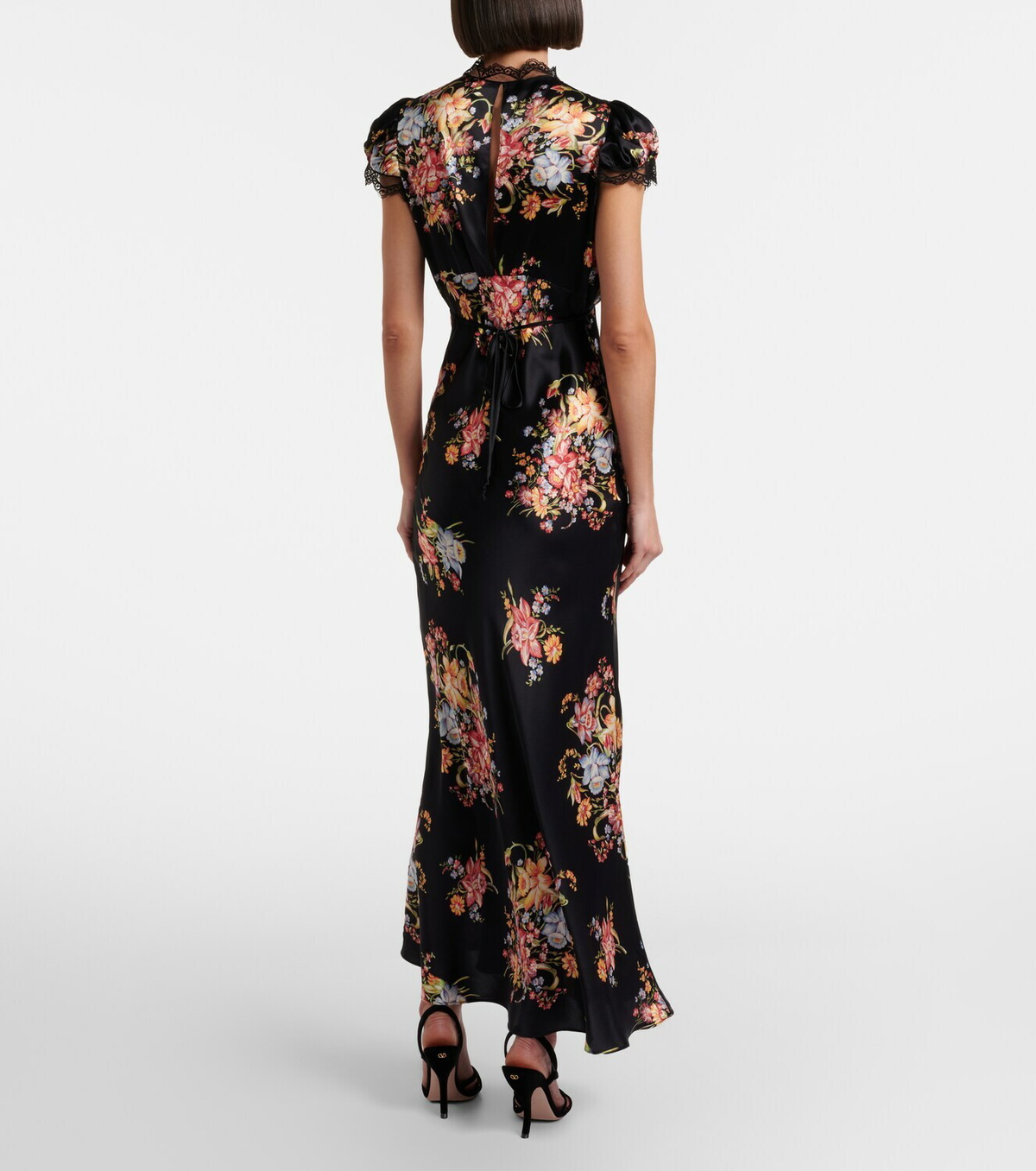 Rodarte Floral lace-trimmed silk midi dress