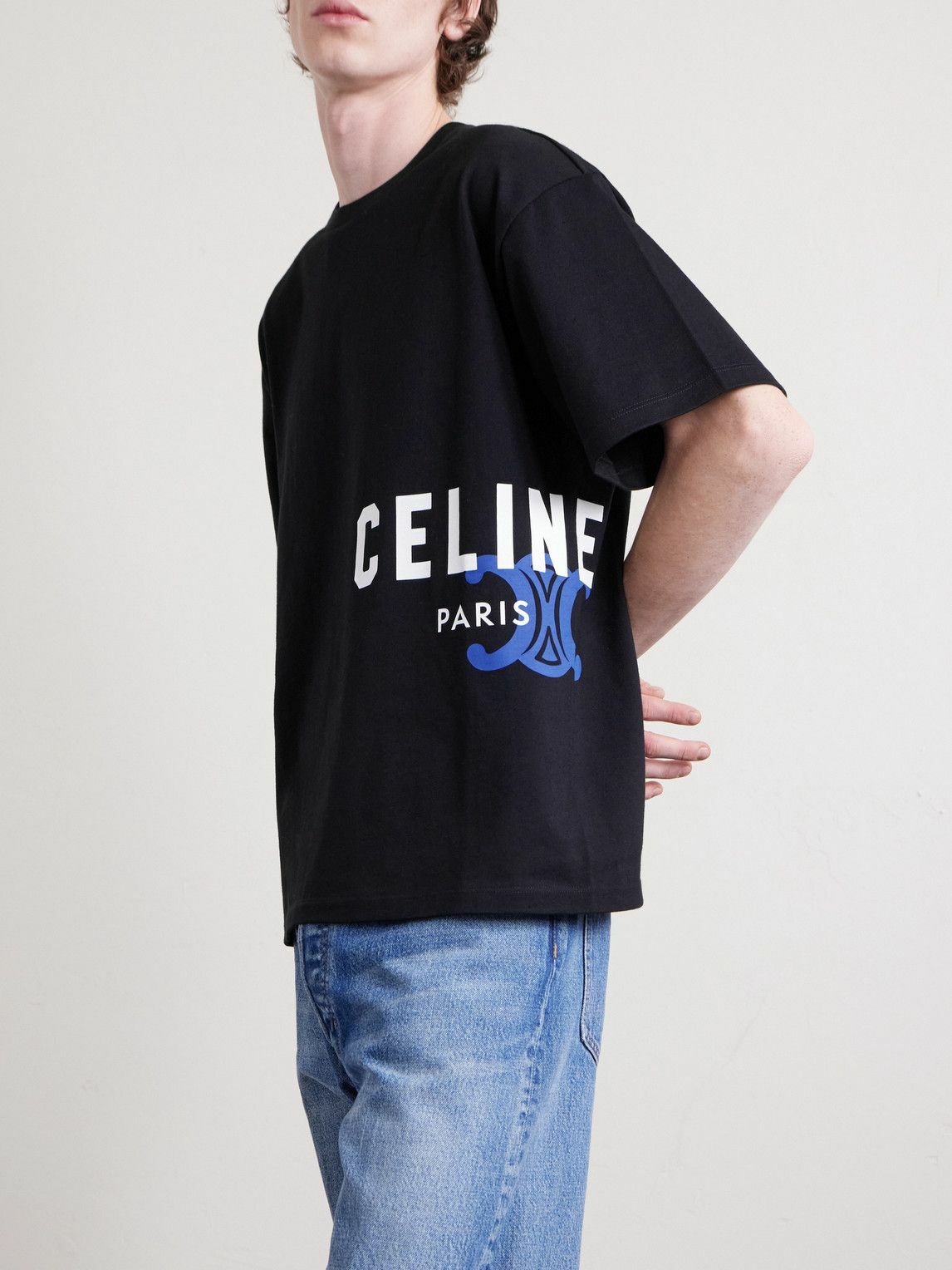 CELINE - Logo-Print Cotton-Jersey T-Shirt - Black