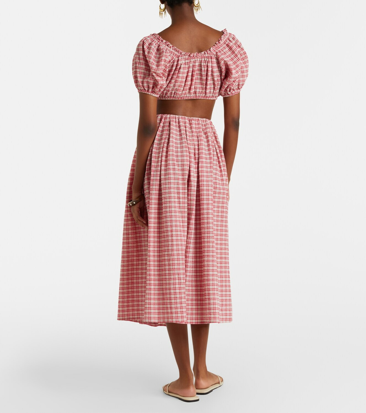 Faithfull Agora checked cotton midi skirt