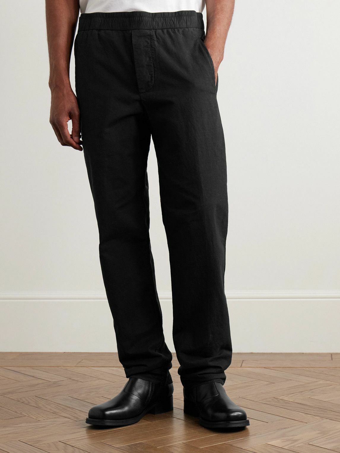 James Perse - Tapered Garment-Dyed Cotton and Hemp-Blend Trousers - Black